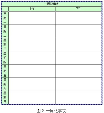 创建如图2所示的表格,并保存为“一周记事表.doc”.